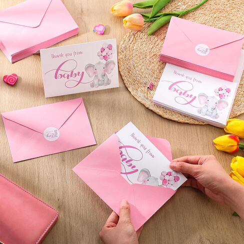 Zhanmai 50 Sets Dame Shower Thank You Cards You Elephant تحت عنوان 50 استحمام الطفل ، شكرًا لك ملاحظات مع 50 مغلفات وملصقات بطاقة هدايا Boy Boy Party Canner Canner (Blue) in Kuwait