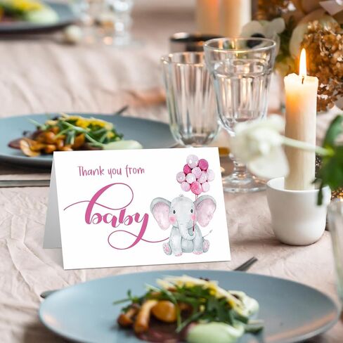 Zhanmai 50 Sets Dame Shower Thank You Cards You Elephant تحت عنوان 50 استحمام الطفل ، شكرًا لك ملاحظات مع 50 مغلفات وملصقات بطاقة هدايا Boy Boy Party Canner Canner (Blue) in Kuwait