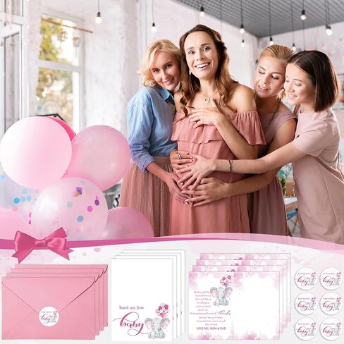 Zhanmai 50 Sets Dame Shower Thank You Cards You Elephant تحت عنوان 50 استحمام الطفل ، شكرًا لك ملاحظات مع 50 مغلفات وملصقات بطاقة هدايا Boy Boy Party Canner Canner (Blue) in Kuwait