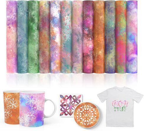 XINPOCUT TRANSFER MONETS (12pcs/set ، 12 "x12") - ورقة نقل المياه المائية متوافقة مع Cricut Mug Press ، أوراق نقل Silhouette Cameo لقمة القمصان. in Saudi Arabia
