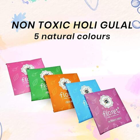 Craftsman 5 Colors × 80 جرامًا كل Floret Herbal Holi Gulal Safe Colors Eco ودية متعددة الألوان هولي من التبرعات ، وحفلات ، و 5 آلاف ماراثون ، ورينجولي ، والمخيمات الصيفية ، والمهرجانات in Kuwait