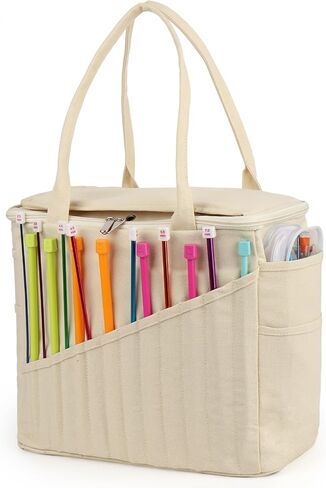 Aeelike Large Crochet Yarn Bag, Crochet Yarn Storage Organizer, Knitting Bag, Yarn Tote Organizer for Carrying Projects, Knitting Needles, Crochet Hooks and Yarn, White in Saudi Arabia