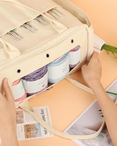 Aeelike Large Crochet Yarn Bag, Crochet Yarn Storage Organizer, Knitting Bag, Yarn Tote Organizer for Carrying Projects, Knitting Needles, Crochet Hooks and Yarn, White in Saudi Arabia