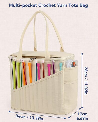 Aeelike Large Crochet Yarn Bag, Crochet Yarn Storage Organizer, Knitting Bag, Yarn Tote Organizer for Carrying Projects, Knitting Needles, Crochet Hooks and Yarn, White in Saudi Arabia