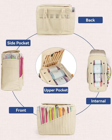 Aeelike Large Crochet Yarn Bag, Crochet Yarn Storage Organizer, Knitting Bag, Yarn Tote Organizer for Carrying Projects, Knitting Needles, Crochet Hooks and Yarn, White in Saudi Arabia