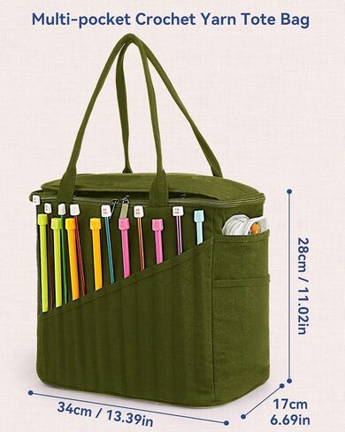 Aeelike Large Crochet Yarn Bag, Crochet Yarn Storage Organizer, Knitting Bag, Yarn Tote Organizer for Carrying Projects, Knitting Needles, Crochet Hooks and Yarn, White in Saudi Arabia