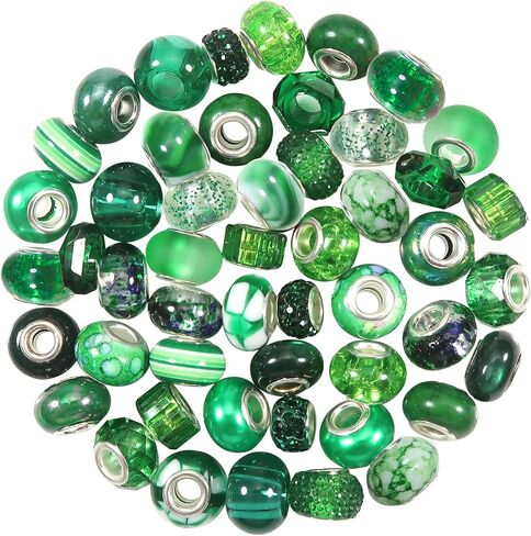 TOOB 50pcs راتنجات متنوعة من الخرز الأوروبي الأخضر ثقب كبير المصباح حبات حبات الحرف اليدوية لسيارة سوار DIY صنع المجوهرات المجوهرات in Kuwait