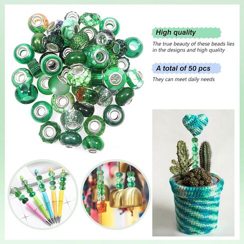TOOB 50pcs راتنجات متنوعة من الخرز الأوروبي الأخضر ثقب كبير المصباح حبات حبات الحرف اليدوية لسيارة سوار DIY صنع المجوهرات المجوهرات in Kuwait