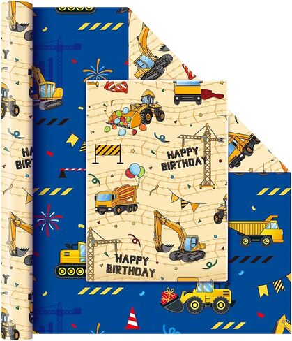 Wernnsai Construction Rapping Paper Roll - 1 Roll 17 "× 33 قدمًا ، ورقة تغليف هدية للبناء للأطفال in Kuwait