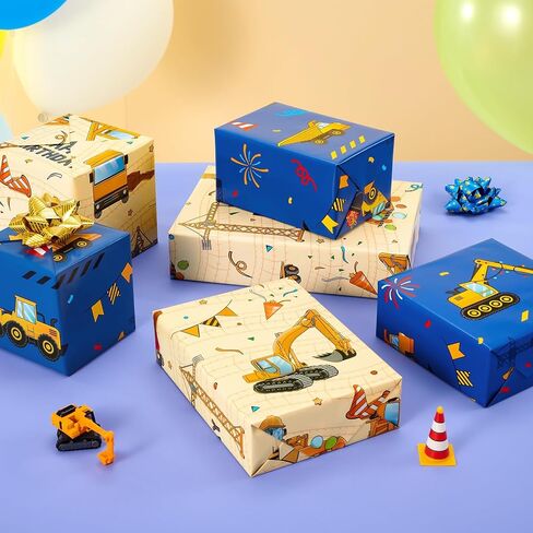 Wernnsai Construction Rapping Paper Roll - 1 Roll 17 "× 33 قدمًا ، ورقة تغليف هدية للبناء للأطفال in Kuwait