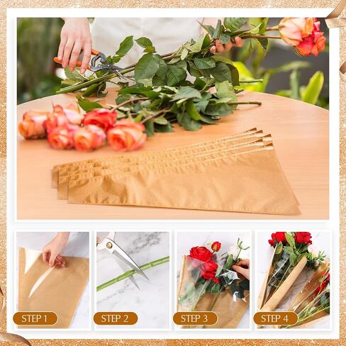 Qilery 100 PCS زهرة باقة التغليف ورقة Kraft زهرة الهدايا الحقائب أكياس السائبة لزفاف الزفاف التخرج الذكرى عيد ميلاد عيد الميلاد 11 × 3.5 × 17.3 بوصة (بني) in Kuwait