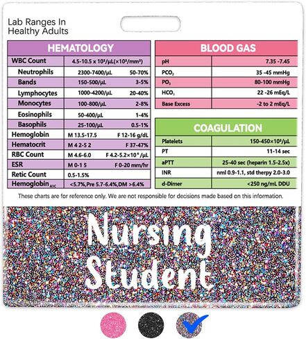 Plifal LAB Values Reference Card with Nursing Student Badge Buddy - Horizontal LAB Ranges Draw Medical Data Pocket Guide Chart Clinical Quick Cheat Sheet Colorful Radiology Technique Work Accessories in Saudi Arabia