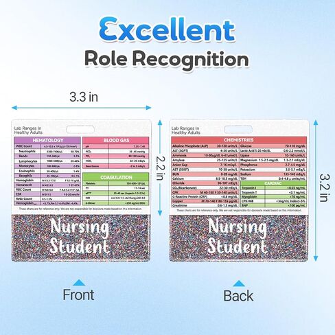 Plifal LAB Values Reference Card with Nursing Student Badge Buddy - Horizontal LAB Ranges Draw Medical Data Pocket Guide Chart Clinical Quick Cheat Sheet Colorful Radiology Technique Work Accessories in Saudi Arabia