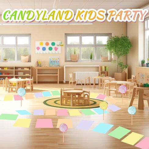 30 Pcs Party Decorations Pastel Color Floor Stickers Candy Land Pathway Decor PVC Floor Decals for Birthday Party Halloween Candy Land Trunk or Treat Car Decorations (11.8 x 7.8 Inch) in Kuwait