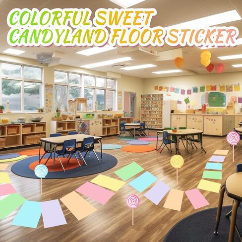 30 Pcs Party Decorations Pastel Color Floor Stickers Candy Land Pathway Decor PVC Floor Decals for Birthday Party Halloween Candy Land Trunk or Treat Car Decorations (11.8 x 7.8 Inch) in Kuwait