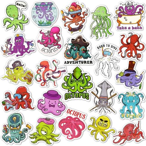 Sushi Octopus Stickers for Kindle Kids Octopus Stickers Water Bottles Scrapbook Book Waterproof(50 Pcs) in Saudi Arabia