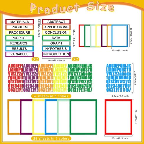 HAUTOCO 38 Sheets Science Fair Display Boards Supplies 28 Self Adhesive Presentation Science Subtitles 4 Science Fair Project Titles 6 Personalized Letter Stickers for Classroom Office, Colorful in Saudi Arabia