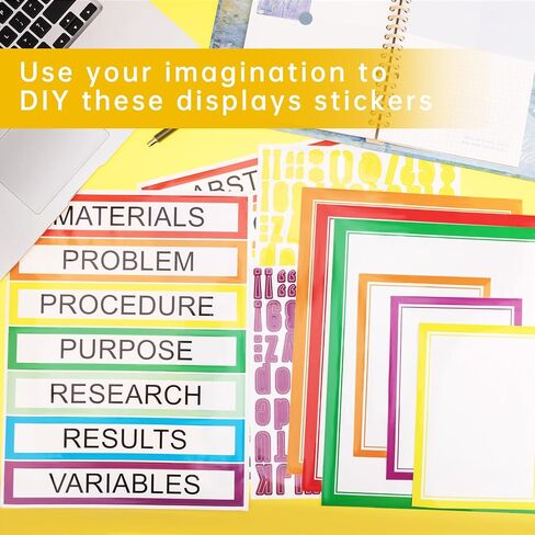 HAUTOCO 38 Sheets Science Fair Display Boards Supplies 28 Self Adhesive Presentation Science Subtitles 4 Science Fair Project Titles 6 Personalized Letter Stickers for Classroom Office, Colorful in Saudi Arabia