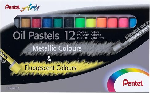 Pentel Fluorescent and Metallic Oil Pastels Set of 12 Assorted Colours, PHN-MF12 in Saudi Arabia