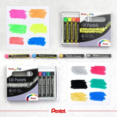 Pentel Fluorescent and Metallic Oil Pastels Set of 12 Assorted Colours, PHN-MF12 in Saudi Arabia