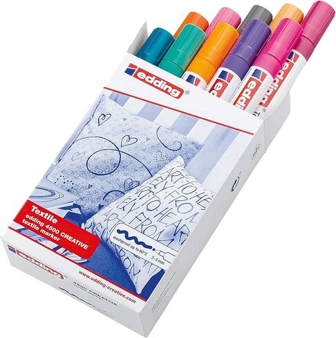 edding 4500 textile marker - set of 10 colours (basic) - round nib 2-3 mm - permanent fabric markers for drawing on textiles, wash-resistant up to 60 °C - marker pens for fabric lettering in Kuwait