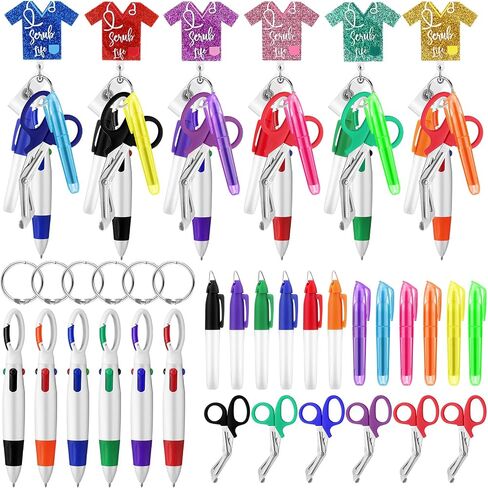 Yinkin 36 Pcs Nurse Badge Reel Accessories Nurse Pen Set for Badge Holder Permanent Marks Highlighter 4 in 1 Retractable Shuttle Pens Mini Scissors for Work Doctor Week Gift(Uniform Style) in Saudi Arabia