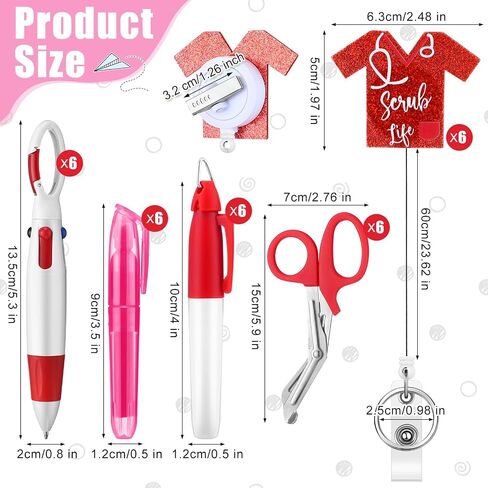 Yinkin 36 Pcs Nurse Badge Reel Accessories Nurse Pen Set for Badge Holder Permanent Marks Highlighter 4 in 1 Retractable Shuttle Pens Mini Scissors for Work Doctor Week Gift(Uniform Style) in Saudi Arabia