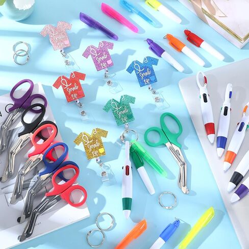 Yinkin 36 Pcs Nurse Badge Reel Accessories Nurse Pen Set for Badge Holder Permanent Marks Highlighter 4 in 1 Retractable Shuttle Pens Mini Scissors for Work Doctor Week Gift(Uniform Style) in Saudi Arabia