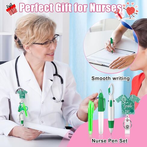 Yinkin 36 Pcs Nurse Badge Reel Accessories Nurse Pen Set for Badge Holder Permanent Marks Highlighter 4 in 1 Retractable Shuttle Pens Mini Scissors for Work Doctor Week Gift(Uniform Style) in Saudi Arabia