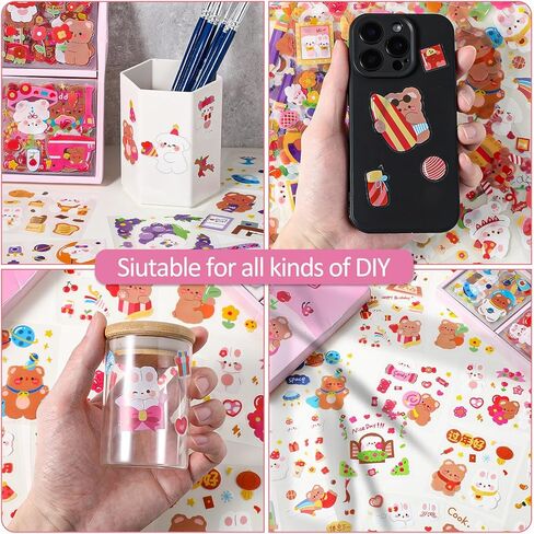 100 PCS لطيف كرتون أرنب الدب ملصقات واضحة لخلاصات الحيوانات الأليفة لوازم مستلزمات مقاومة للماء kawaii ملصقات المرح العصرية ملصق الحيوانات لمخططي زجاجة المياه مجلة مجلة الألبوم التقويم. in Kuwait