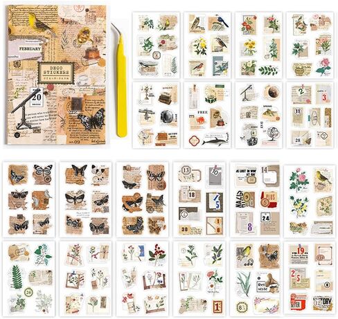 ملصقات سجل قصاصات Alideco Vintage قم بتعيين كتاب ملصقات زهور للأشخاص الرجعية للكبار ملصقات Journess Journess for Scrapbooking Tweezer 20sheets/160pcs (Xiayuqianshuo) in Saudi Arabia