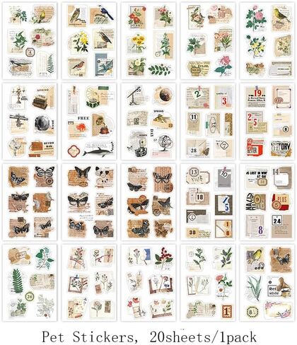 ملصقات سجل قصاصات Alideco Vintage قم بتعيين كتاب ملصقات زهور للأشخاص الرجعية للكبار ملصقات Journess Journess for Scrapbooking Tweezer 20sheets/160pcs (Xiayuqianshuo) in Saudi Arabia