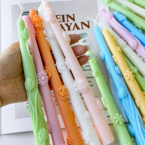 Long Cylindrical Folwer Silicone Mold, Taper Embossed Candle Mold for Soap Soy Wax DIY Handcraft, Long Classic Resin Mold Gift Wedding Party Festive Days Home Decoration (Peony) in Kuwait