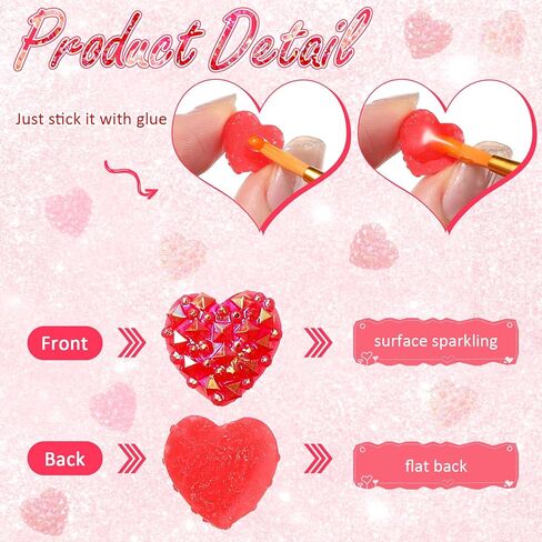 Zeyune 300 Pcs Heart Buttons Valentine Red Pink Mini Heart Shape Resin Buttons for Crafts 12mm x 12mm 3 Colors Cute Love Valentine's Day Gifts DIY(Diamond) in Kuwait