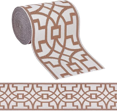 FINGERINSPIRE 5.5 Yards Geometric Jacquard Ribbon 3-1/4" Wide Polyester Embroidery Curtain Trim Tape Light Brown Embroidered Drapery Trim Jacquard Ribbon for Your Drapes Curtains Banding Trim Tape in Saudi Arabia