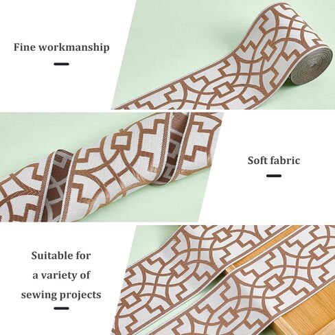 FINGERINSPIRE 5.5 Yards Geometric Jacquard Ribbon 3-1/4" Wide Polyester Embroidery Curtain Trim Tape Light Brown Embroidered Drapery Trim Jacquard Ribbon for Your Drapes Curtains Banding Trim Tape in Saudi Arabia