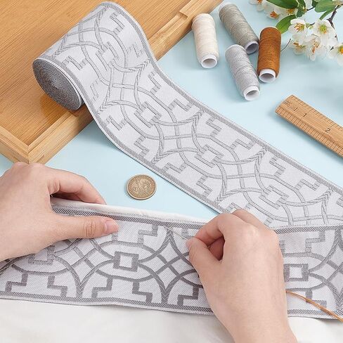 FINGERINSPIRE 5.5 Yards Geometric Jacquard Ribbon 3-1/4" Wide Polyester Embroidery Curtain Trim Tape Light Brown Embroidered Drapery Trim Jacquard Ribbon for Your Drapes Curtains Banding Trim Tape in Saudi Arabia