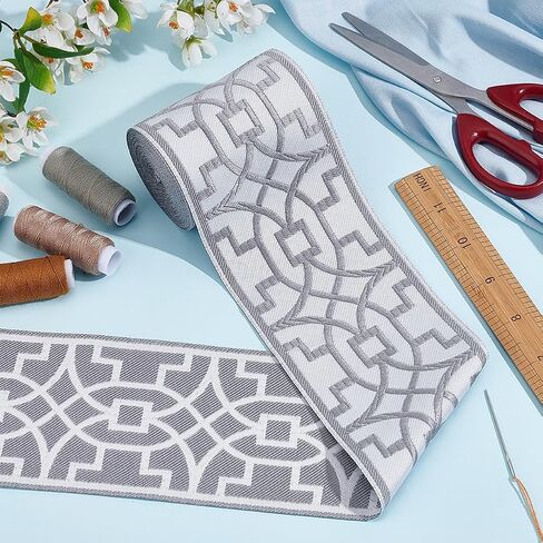 FINGERINSPIRE 5.5 Yards Geometric Jacquard Ribbon 3-1/4" Wide Polyester Embroidery Curtain Trim Tape Light Brown Embroidered Drapery Trim Jacquard Ribbon for Your Drapes Curtains Banding Trim Tape in Saudi Arabia
