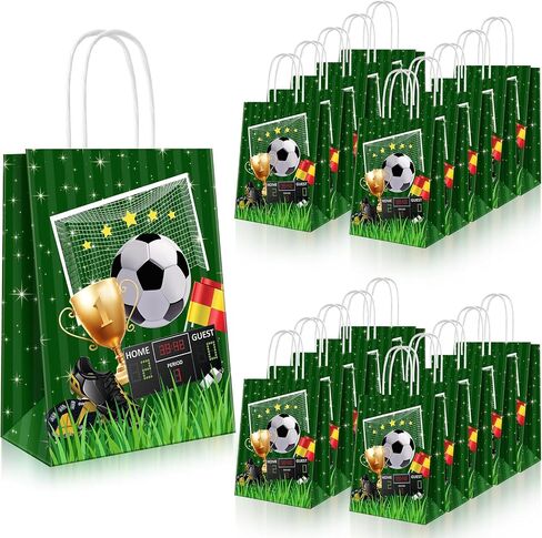 JEFFBAUBL 24 PCS SOCCER GOODIE FACS ، حقائب هدايا كرة القدم مع مقابض ، حقيبة ورقية مطبوعة رياضية ، حقيبة الحفلات ذات الطابع الرياضي للعلاج لوازم حفلة عيد ميلاد CANDY (Green 2 Soccer 4) in Kuwait