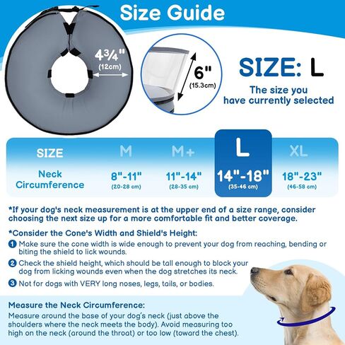 BARKLESS Donut Cone for Large Dogs, Protective Collar After Surgery to Stop Licking, Blow up Dog Surgery Collar with Transparent Shield, Inflatable Pillow Cone for Labrador, Rottweiler in Kuwait