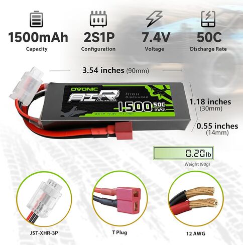 بطارية ليبو OVONIC 2s 50C 1500 مللي أمبير 7.4 فولت بطارية ليبو حافظة ناعمة مع موصل T على طراز دين لطائرة هليكوبتر صغيرة 55 مم EDF RC طائرة RX TX و1/12 1/14 1/16 1/18 مقياس سيارات RC (عبوتان) in Kuwait