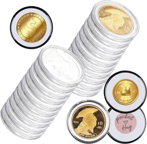 20 PCS 46 مم كبسولات عملة مع 7 أحجام (16/20/25/27/30/38/46) حشوات الرغوة لمجموعة عملة معدنية عملة سيلفر النسر الفضية ، نصف دولار ، بيتكوين (شفاف مع رغوة بيضاء) in Kuwait