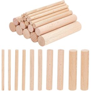 NBEADS 50 Pcs 5 Sizes Wooden Small Cylinder, 3.94x0.24-0.79 Inch Unfinished Beech Wood Craft Sticks for DIY Crafts Painting Home and Garden Decoration