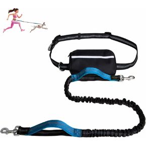 Hands-Free Dog Leash with Dual Handle Bungee & Reflective Waist Bag, Large Zipper Pouch for Running, Walking, Jogging, Hiking ，Fluorescent Green
