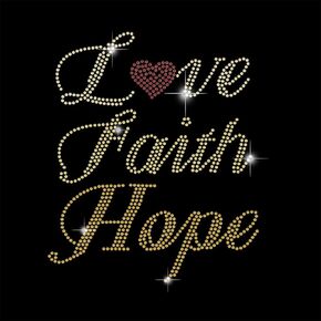 Love Rhinestone Iron on Transfers Faith Crystal Heat Transfers 11.7x8.3 Heart Crystal Transfer Appliques Bling Hope Hotfix Transfer Decals Heat Patch for DIY Clothes Garments Shoe Pants Bag