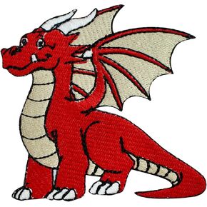 Cute Red Dragon Patch, Kids Dragon Patch, Monster Patch Embroidered Iron on Sew on Patch Badge for Clothes etc. 9x5 cm