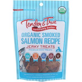 Tender & True Pet Nutrition Sustainable Salmon Recipe Jerky blue bag 4 ounces