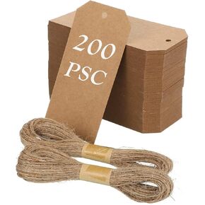 Gersoniel 500 Pcs Kraft Paper Gift Tags with String 4.7" x 2.4" Cardboard Price Tag Name Tag Vintage Wedding Birthday Hang Brown Tags with Twine Blank Gift Tag for Wedding Birthday Holiday Art & Craft