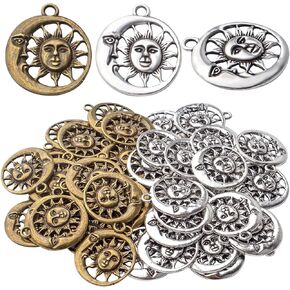 50pcs Celestial Sun Charms Tibetan Alloy Moon Sun Smile Charms Pendants Craft Supplies for DIY Necklace Bracelet Jewelry Making Accessory