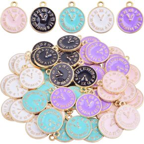 50pcs Alloy Enamel Alarm Clock Charms Cartoon Student Watch Clocks Pendant Charms Craft Supplies for DIY Bracelet Necklace Jewelry Making New Year Gift, 5 Colors